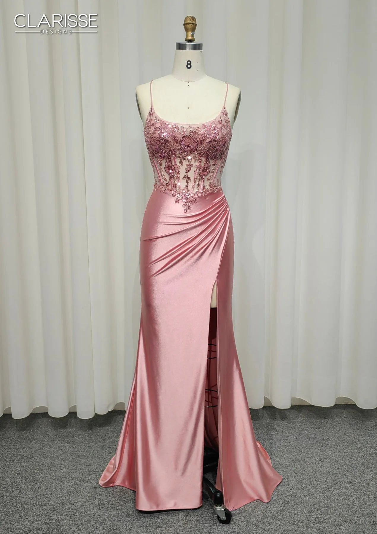 Clarisse 810708 - Applique Corset Prom Gown with Slit