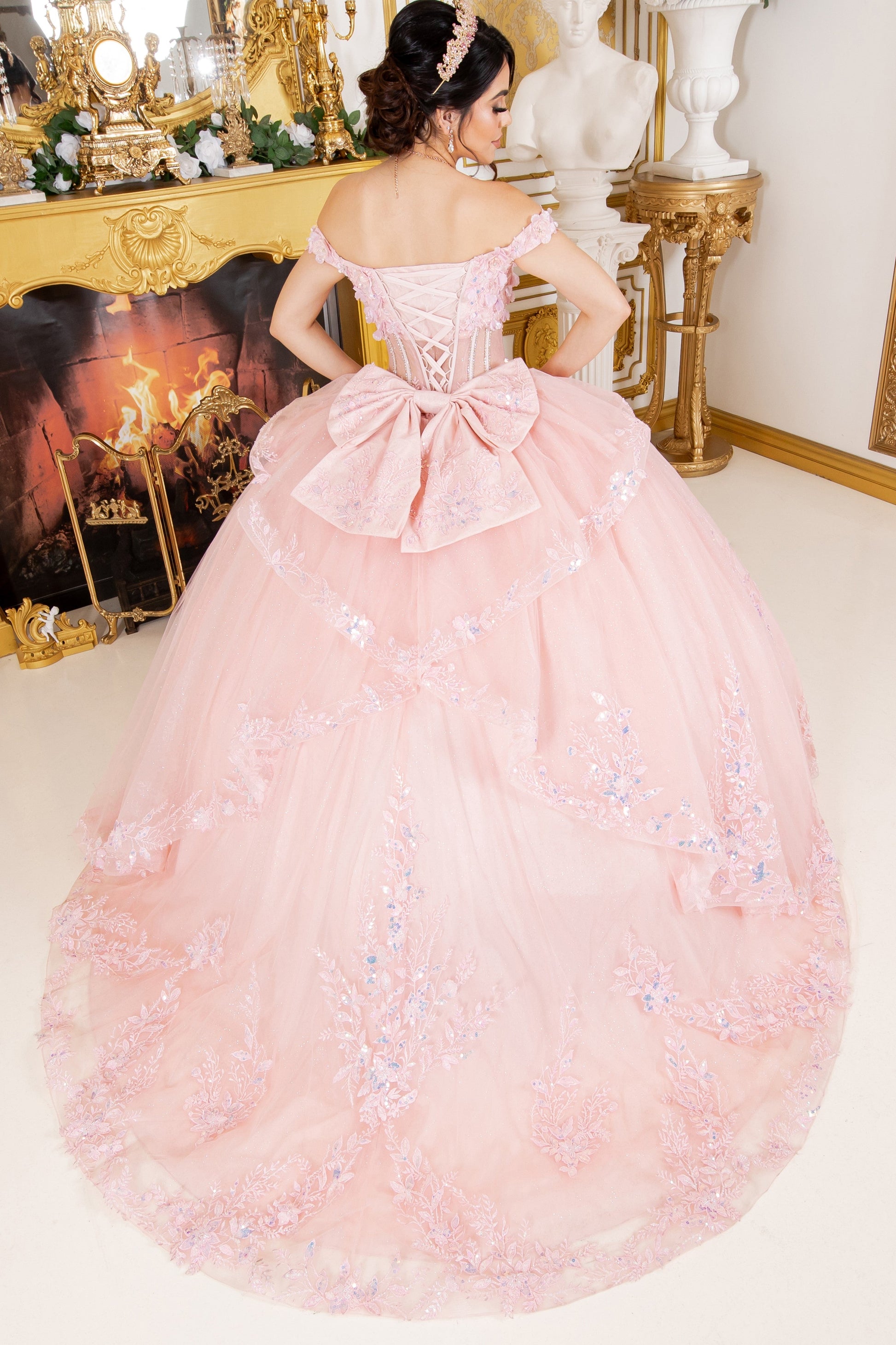 3D Floral Off Shoulder Ball Gown by Cinderella Couture 8160J - product image 2