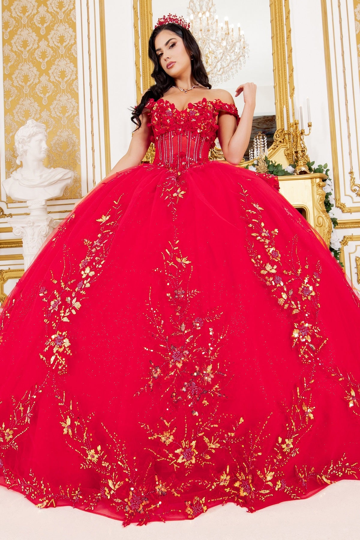 3D Floral Off Shoulder Ball Gown by Cinderella Couture 8160J - product image 11