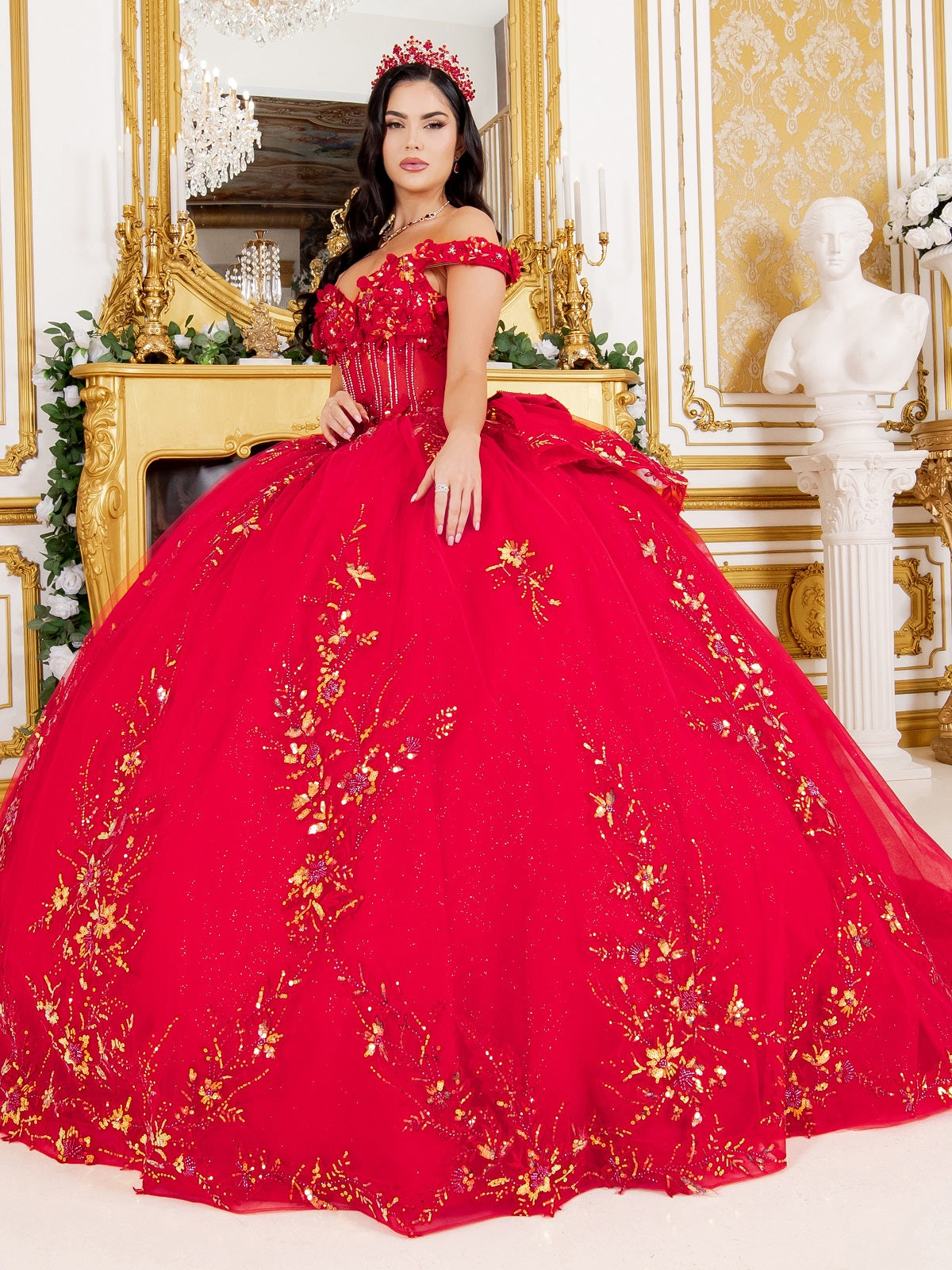 3D Floral Off Shoulder Ball Gown by Cinderella Couture 8160J - product image 14