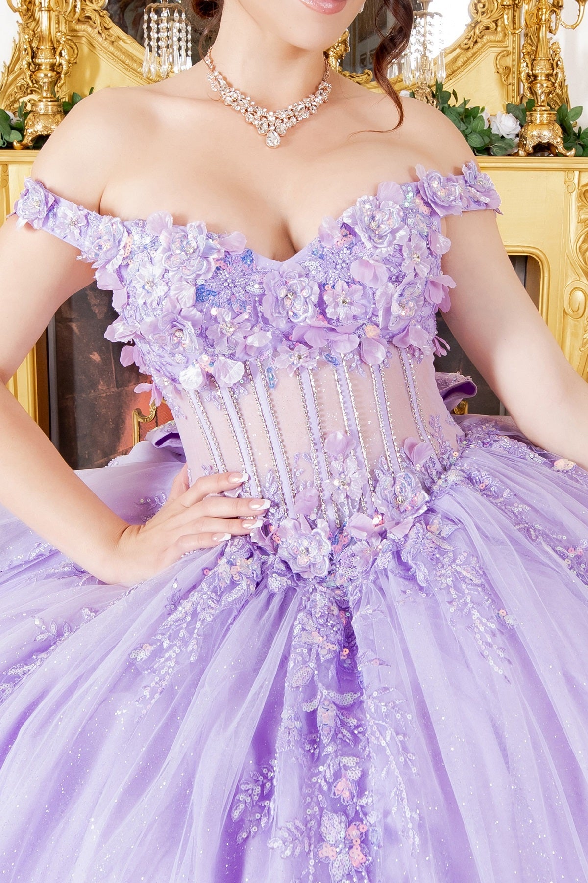 3D Floral Off Shoulder Ball Gown by Cinderella Couture 8160J - product image 8