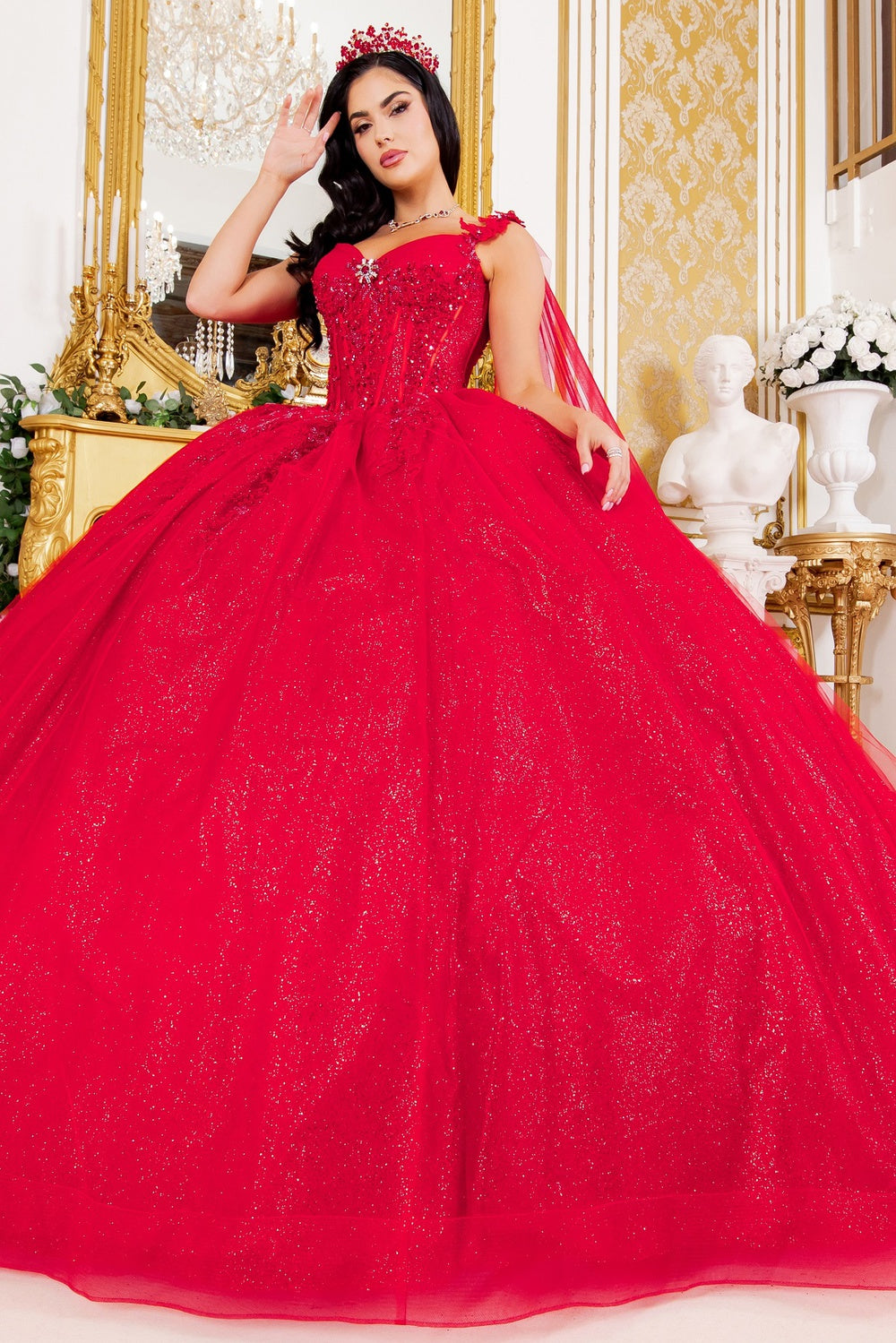 Cape Sleeve Ball Gown by Cinderella Couture 8270J - product image 1