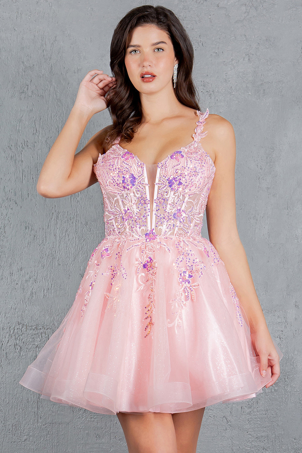 Applique Short V-Neck Dress by Cinderella Couture 8298J - product image 7