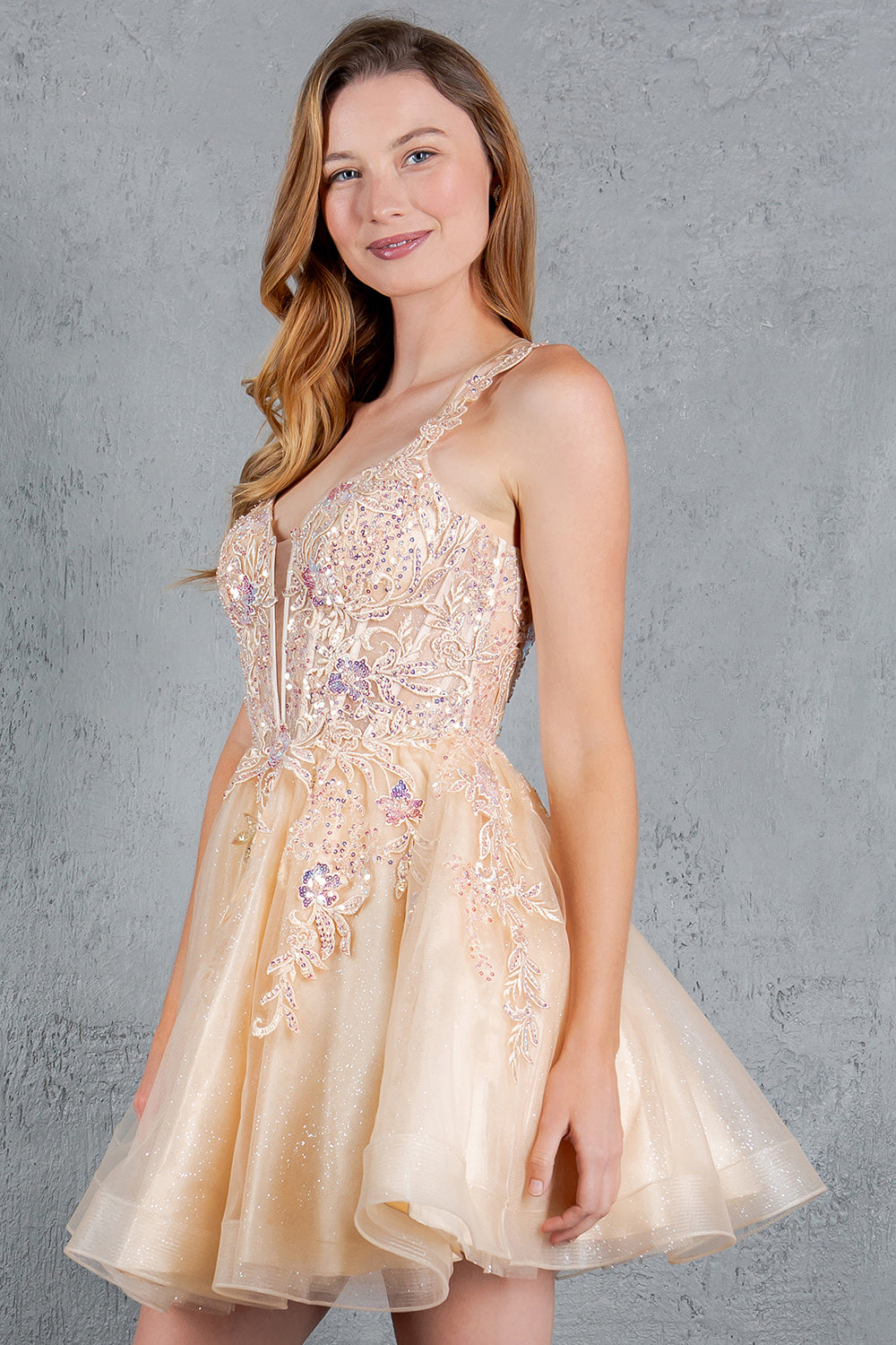 Applique Short V-Neck Dress by Cinderella Couture 8298J - product image 27