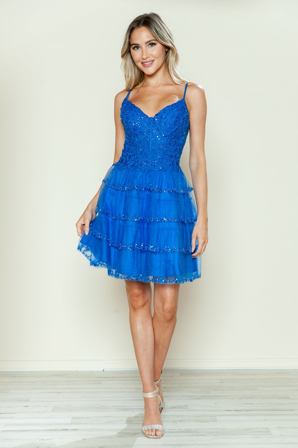 Applique Short A-line Tiered Dress by Poly USA 9592 - product image 3