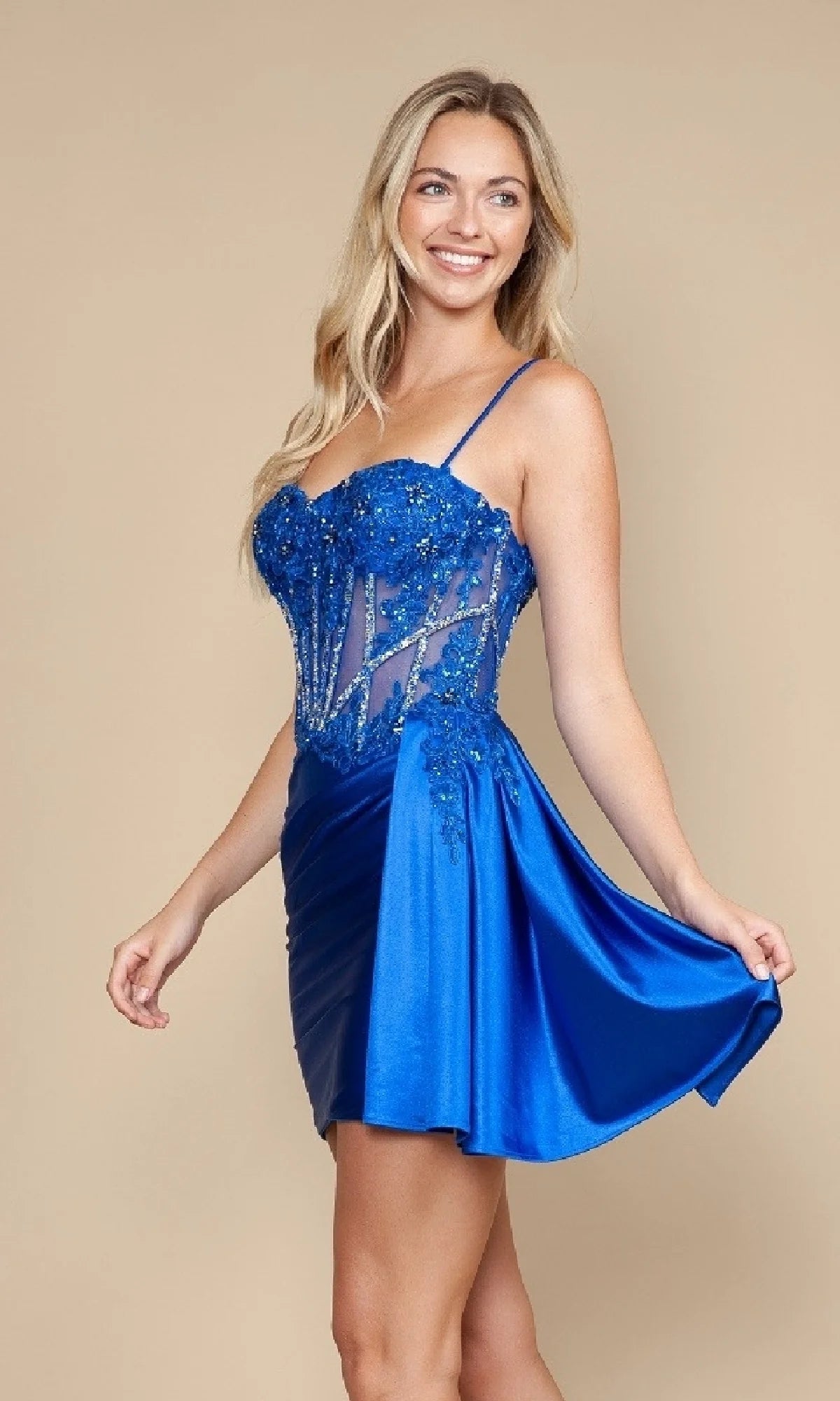 Side-Drape Short Hoco Dress: Poly USA 9822
