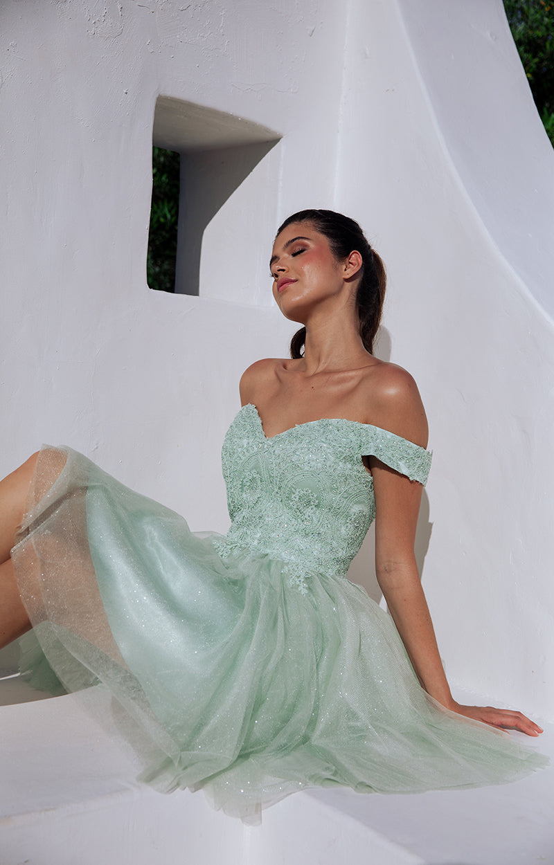 Applique Short Off Shoulder Dress by Eureka 9833 - product image 3