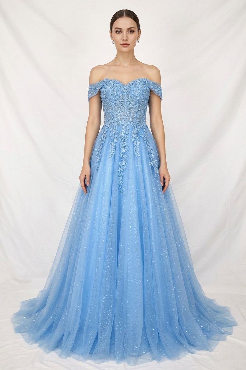 Off-the-Shoulder Long Glitter Ball Gown: Chicas C336