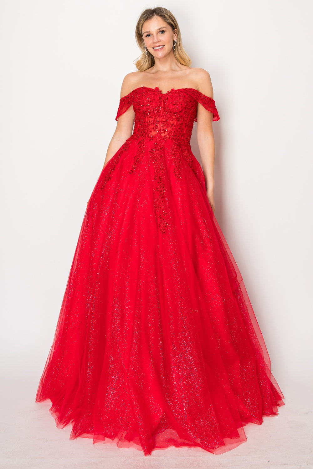 Off-the-Shoulder Long Glitter Ball Gown: Chicas C336