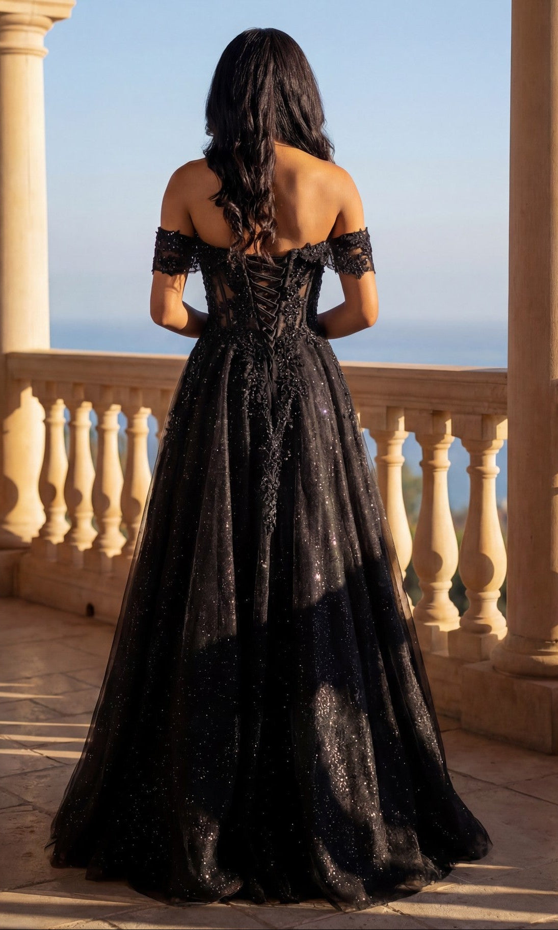 Off-the-Shoulder Long Glitter Ball Gown: Chicas C336