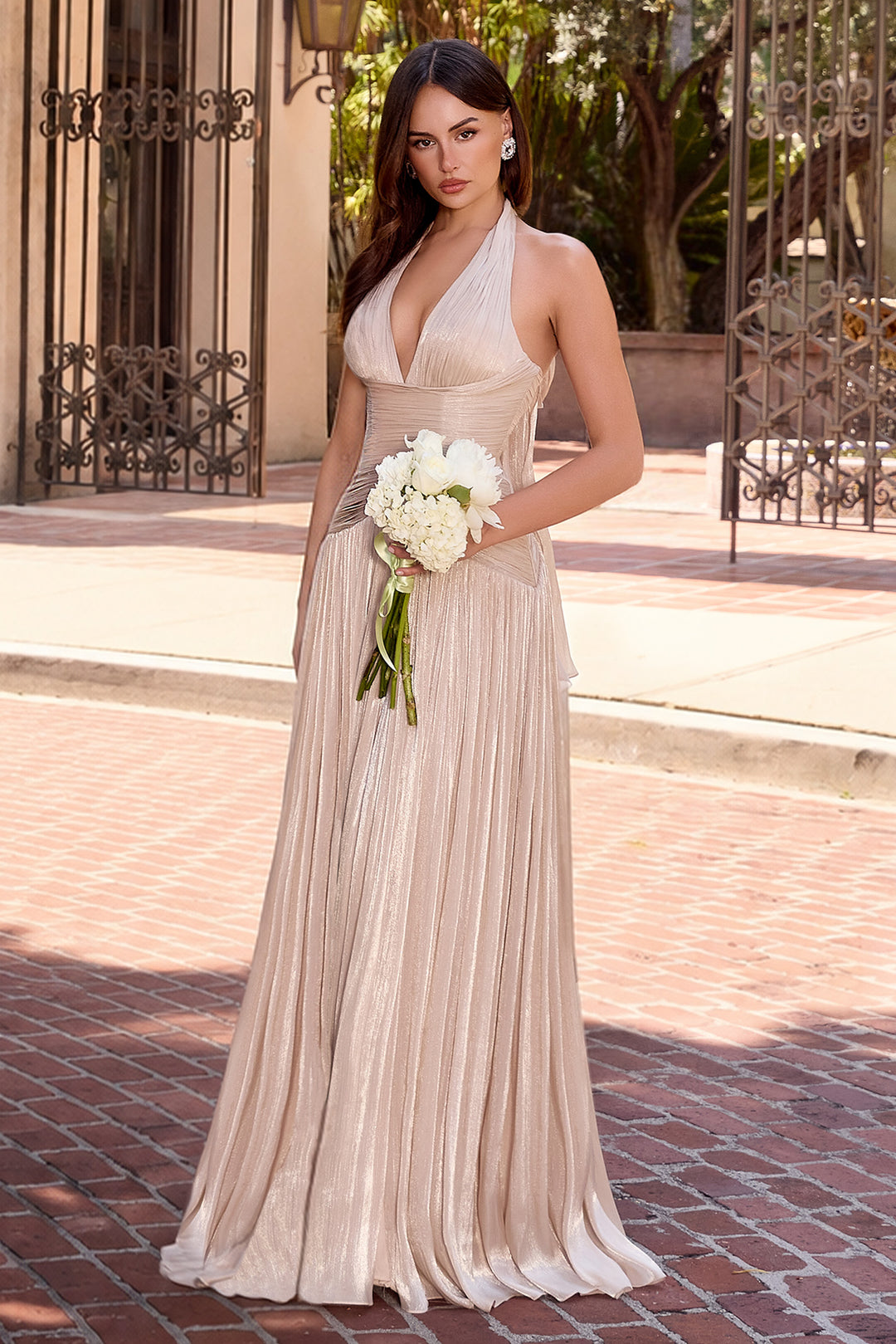 Chiffon Halter A-line Slit Gown by Ladivine CD412 - image 5