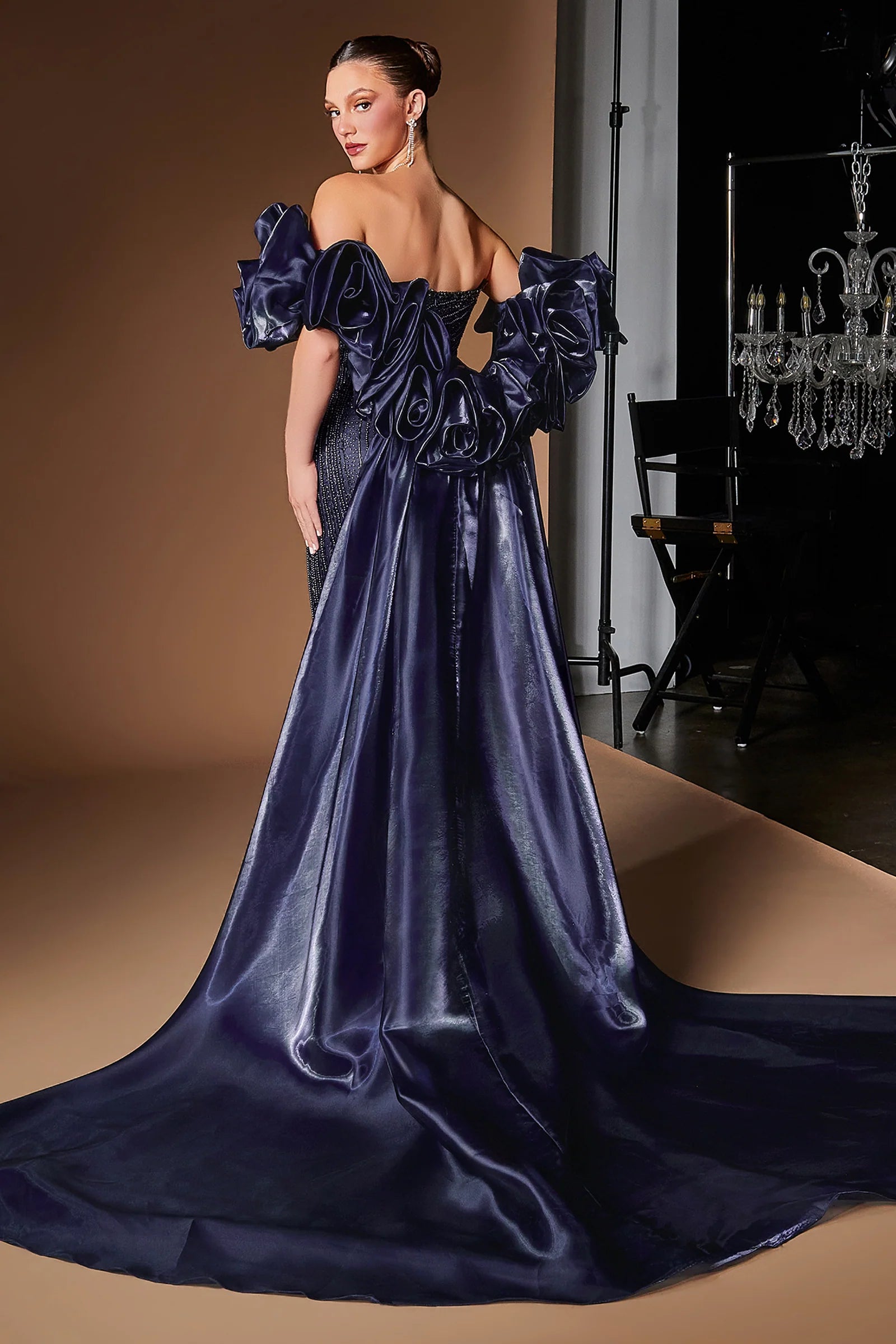 Strapless Puff Sleeve Overskirt Gown by Ladivine CJ933