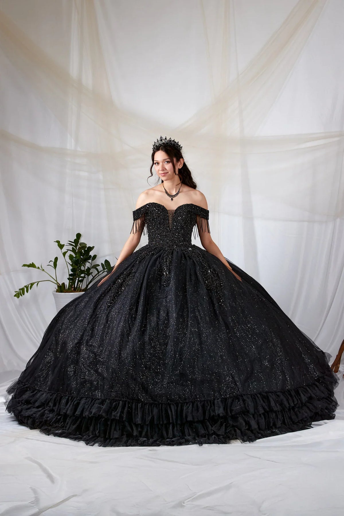 Off Shoulder Fringe Ball Gown by Calla SCL-30033 - product image 1