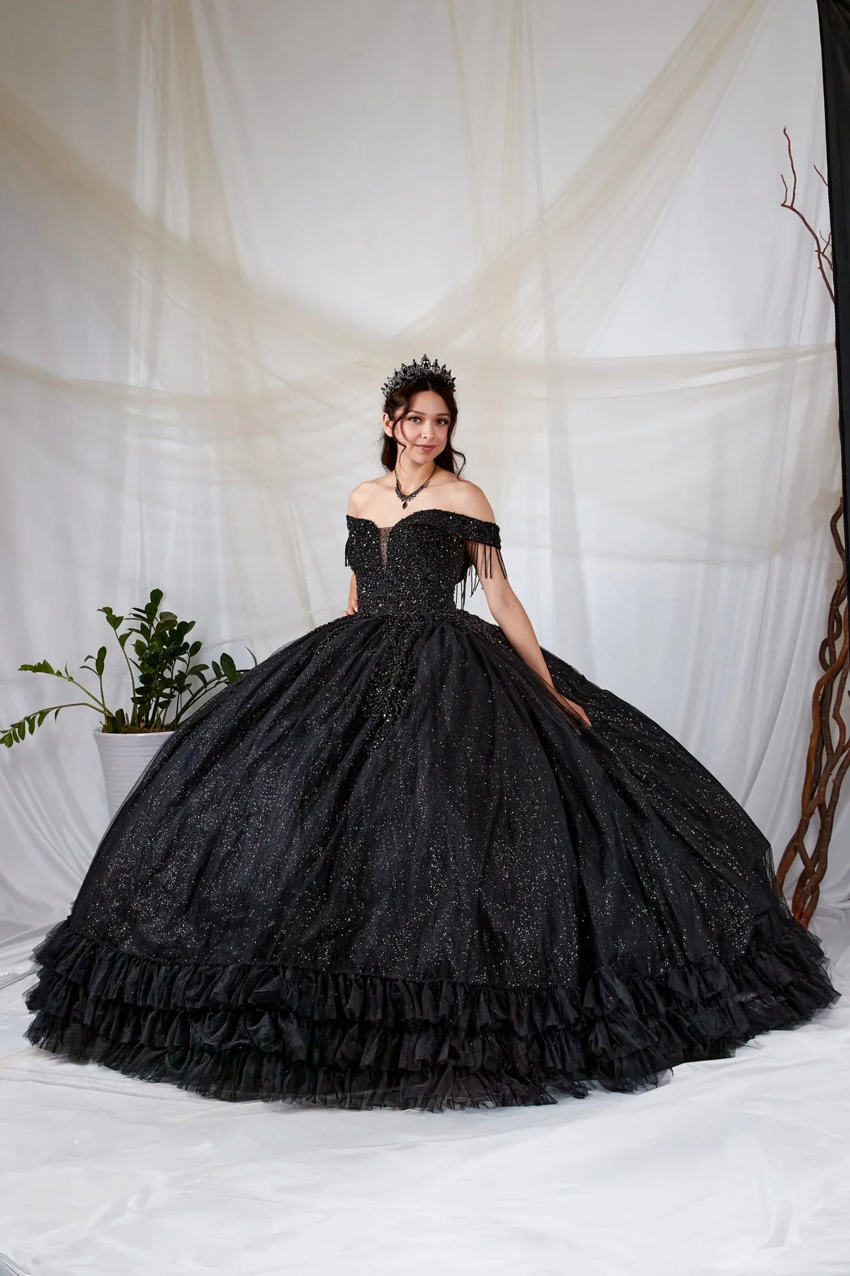 Off Shoulder Fringe Ball Gown by Calla SCL-30033 - product image 6