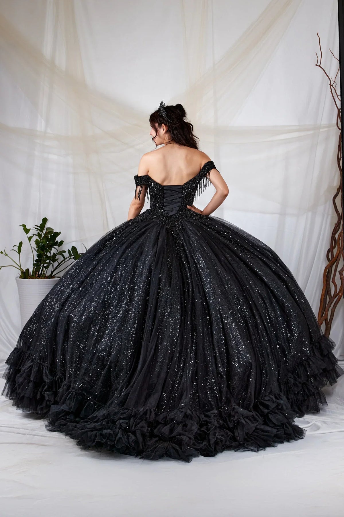 Off Shoulder Fringe Ball Gown by Calla SCL-30033 - product image 2