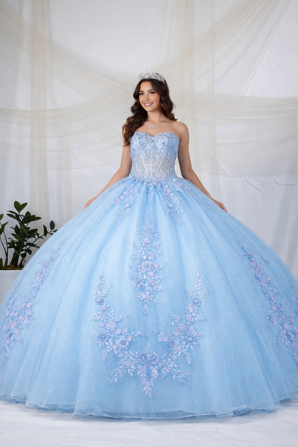 Floral Applique Strapless Ball Gown by Calla SCL-30047 - product image 1