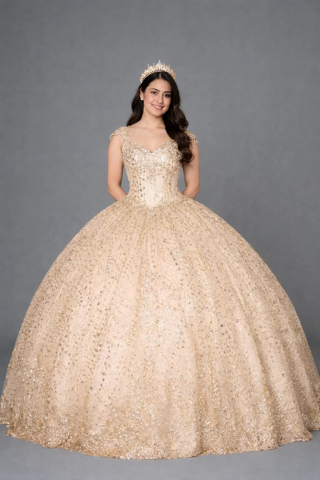Applique Cap Sleeve Ball Gown by Calla KY-73309 - product image 5