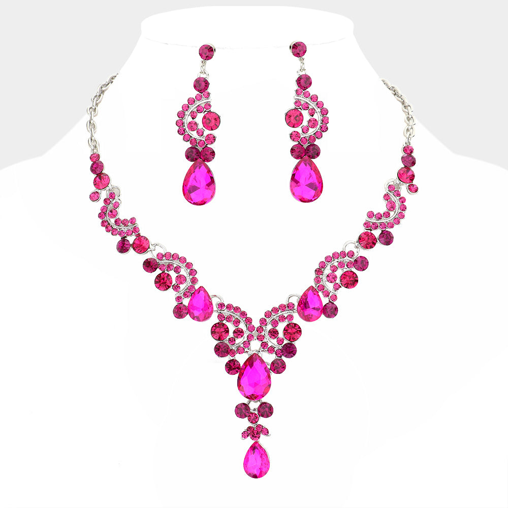 Teardrop Stone Accented Evening Necklace EVN014272