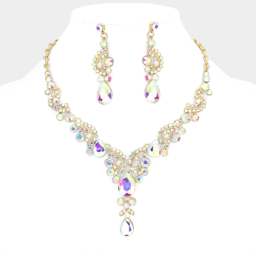 Teardrop Stone Accented Evening Necklace EVN014272