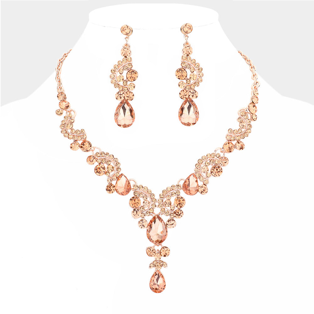 Teardrop Stone Accented Evening Necklace EVN014272