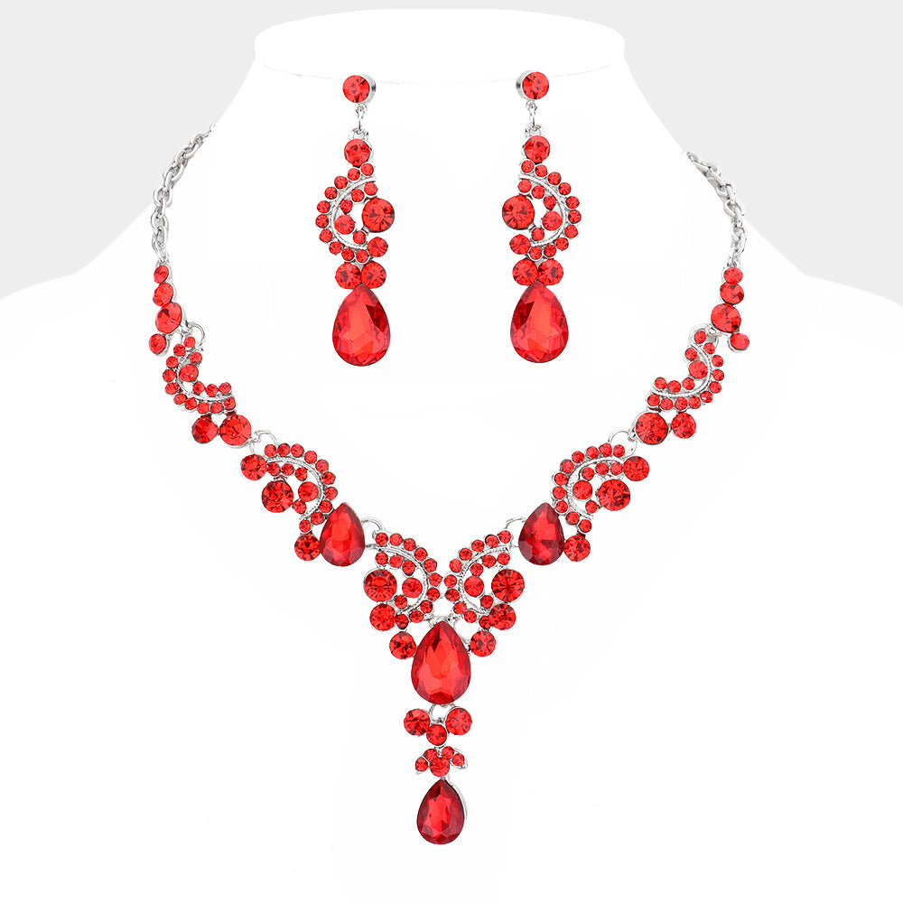 Teardrop Stone Accented Evening Necklace EVN014272
