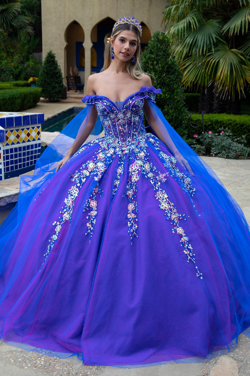 Sequin Cape Sleeve Ball Gown by GLS Gloria GL3518 - product image 1