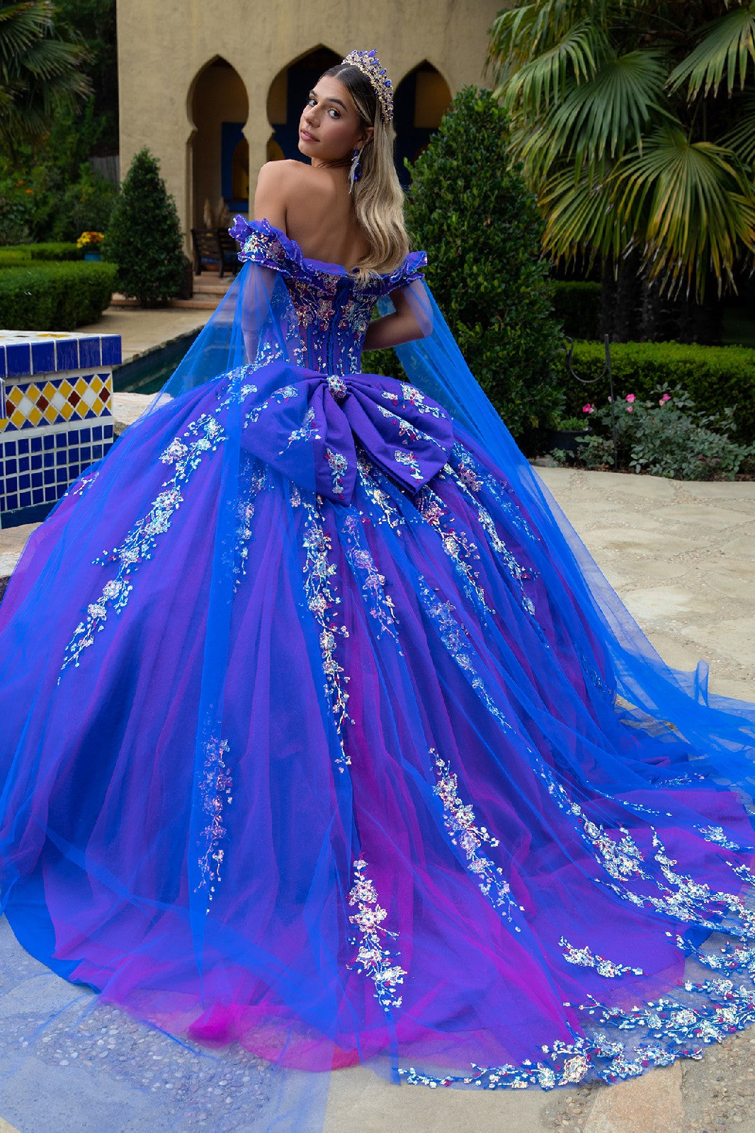Sequin Cape Sleeve Ball Gown by GLS Gloria GL3518 - product image 2