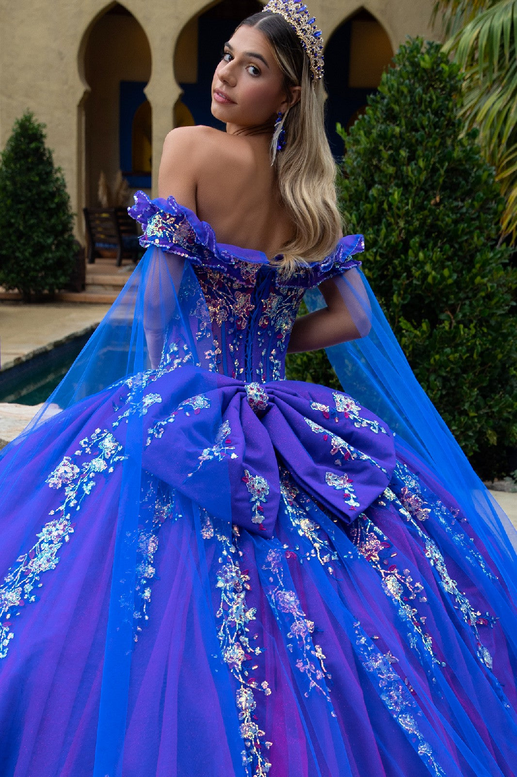 Sequin Cape Sleeve Ball Gown by GLS Gloria GL3518 - product image 4