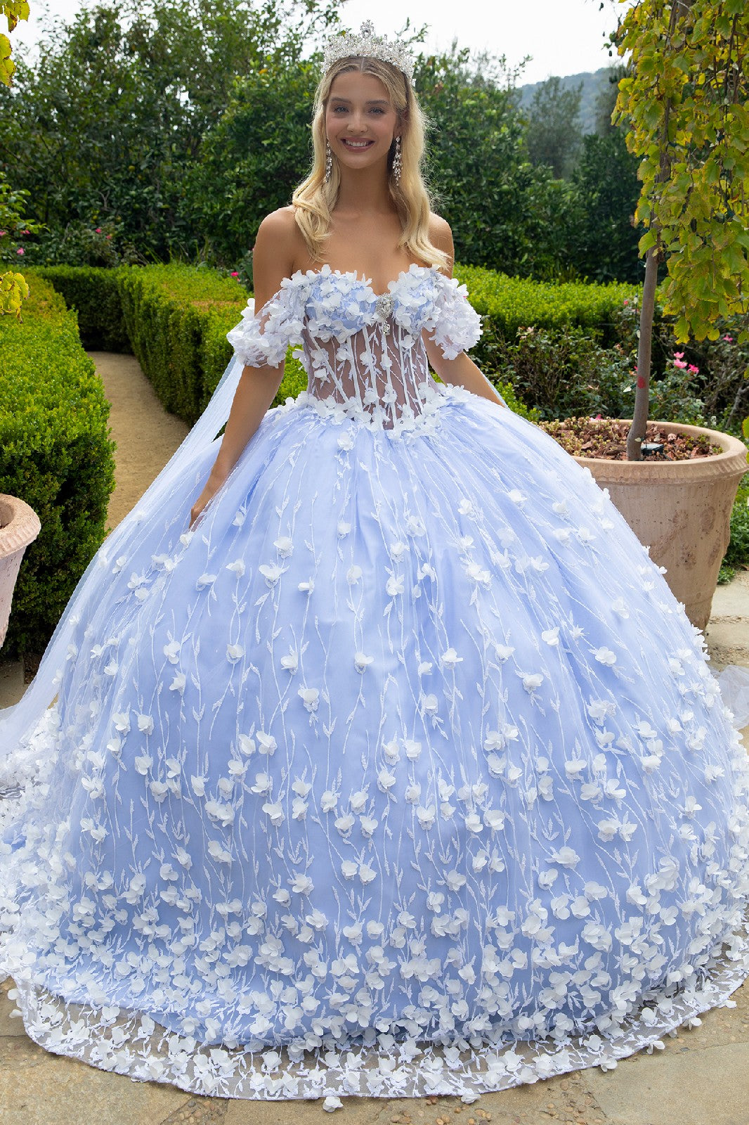 3D Floral Cape Sleeve Ball Gown by GLS Gloria GL3571 - product image 1