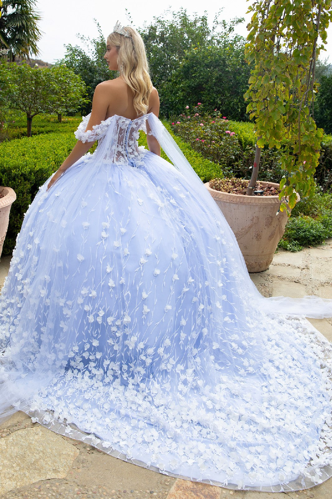 3D Floral Cape Sleeve Ball Gown by GLS Gloria GL3571 - product image 2