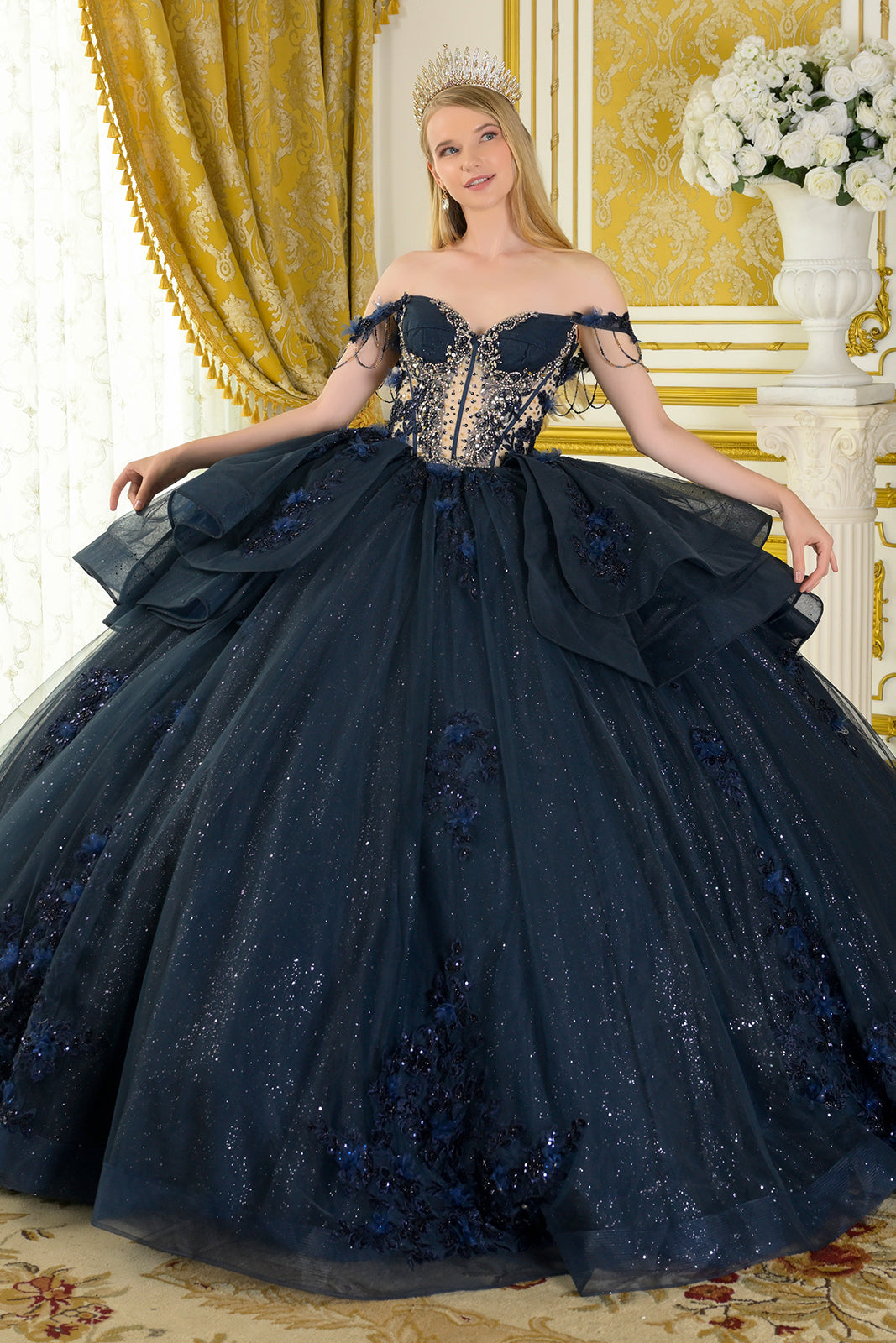 Off Shoulder Ruffled Ball Gown by Elizabeth K GL3676 - product image 1