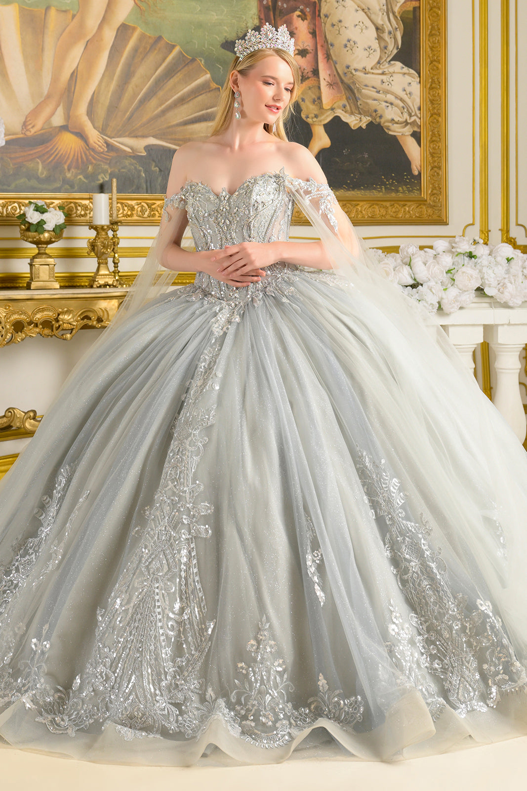 Beaded Cape Sleeve Ball Gown by Elizabeth K GL3711 - product image 1