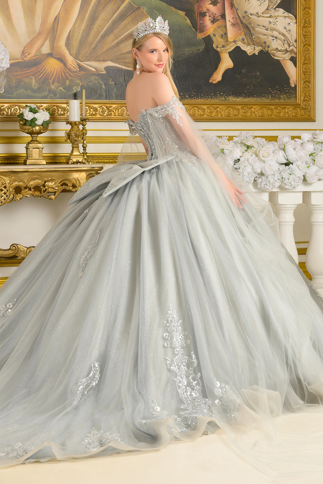 Beaded Cape Sleeve Ball Gown by Elizabeth K GL3711 - product image 2