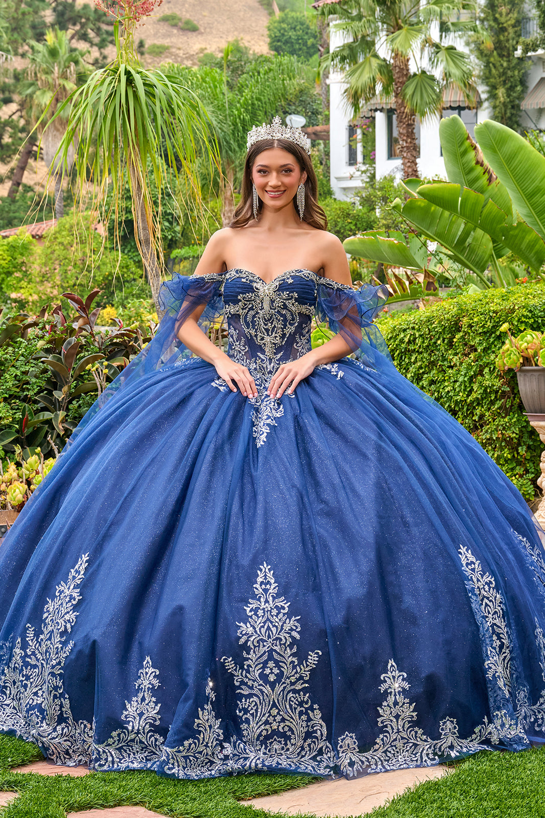 Beaded Cape Sleeve Ball Gown by Elizabeth K GL3752 - product image 1