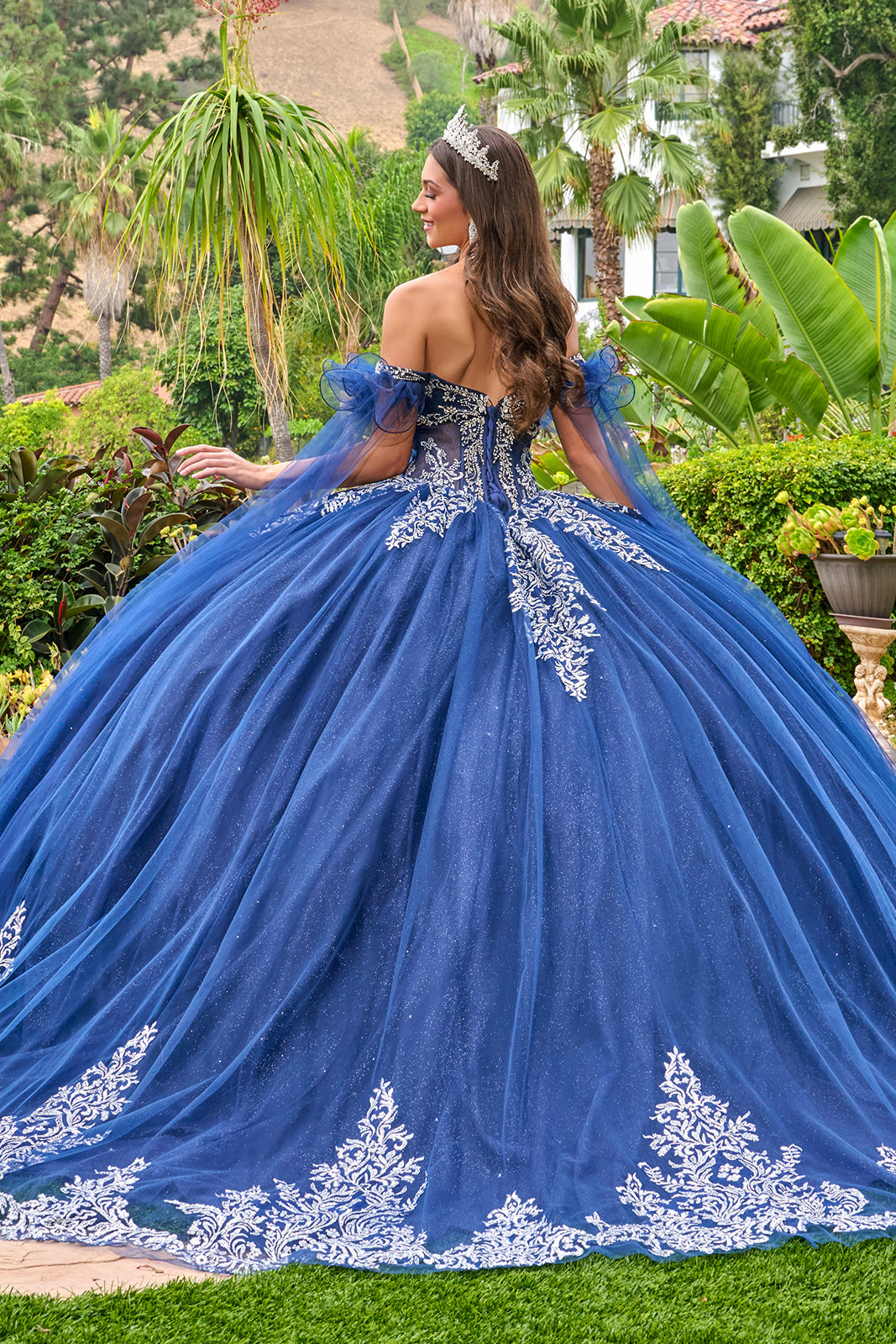 Beaded Cape Sleeve Ball Gown by Elizabeth K GL3752 - product image 2