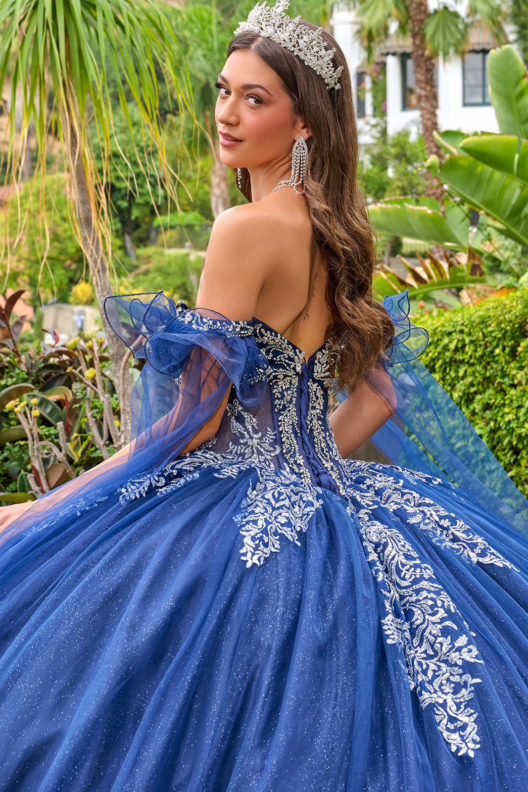 Beaded Cape Sleeve Ball Gown by Elizabeth K GL3752 - product image 4