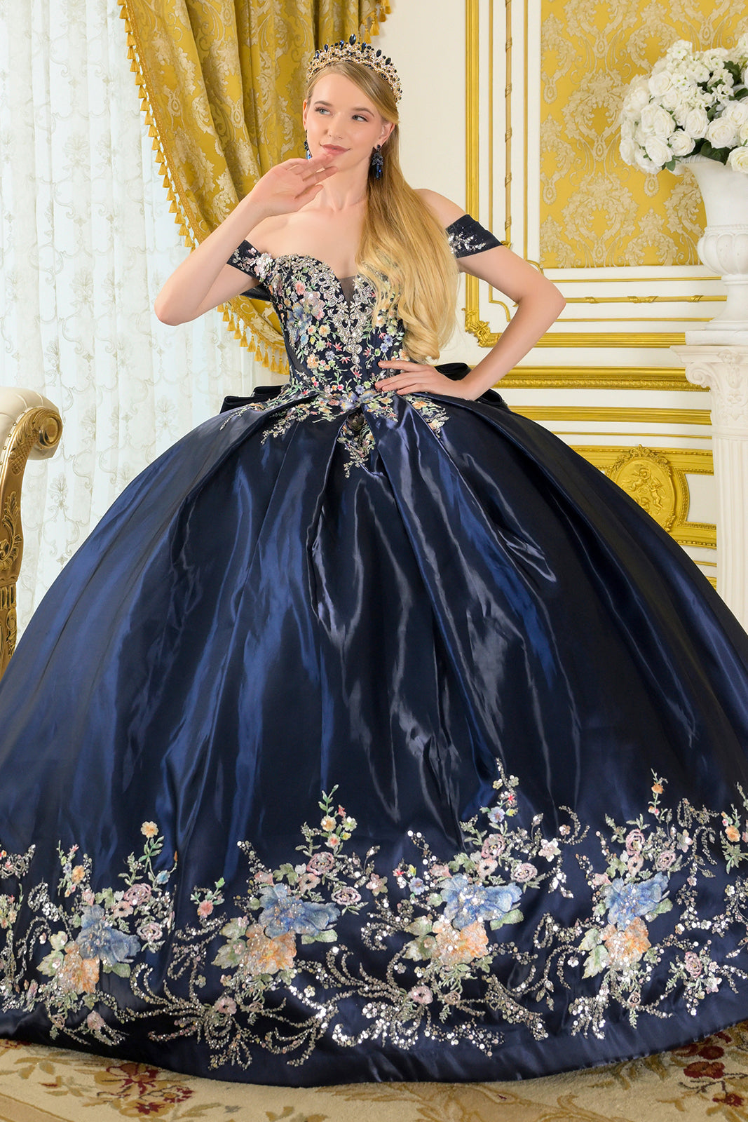 Satin Off Shoulder Ball Gown by Elizabeth K GL3792 - product image 1
