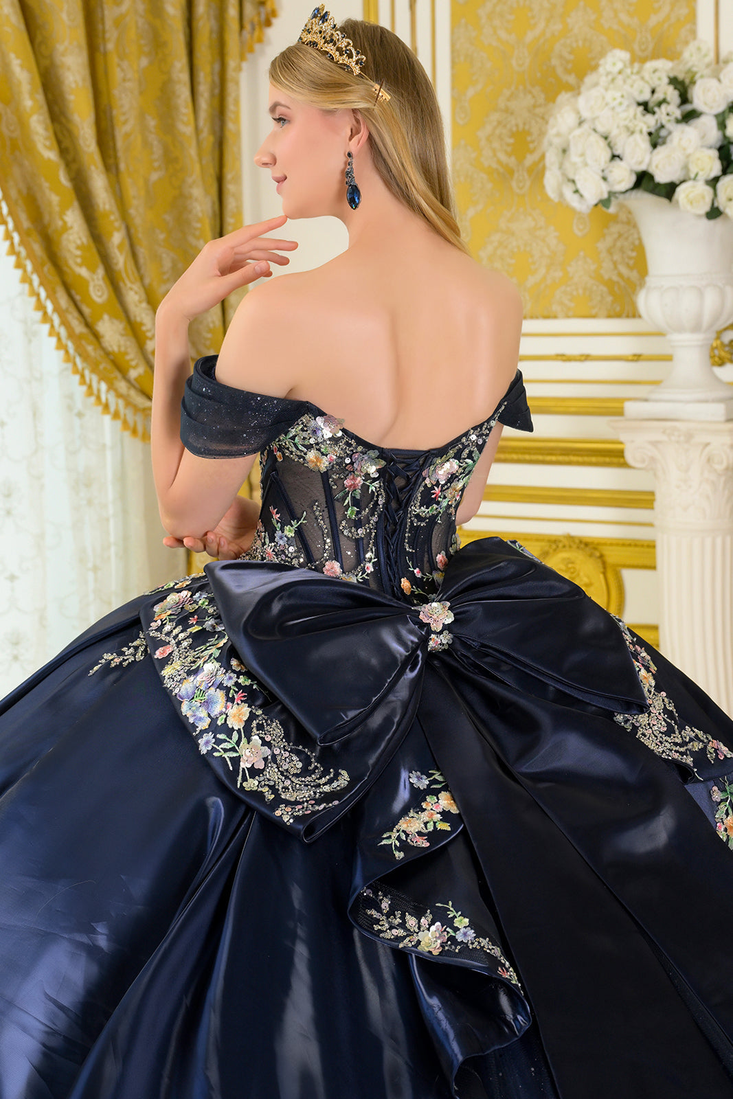 Satin Off Shoulder Ball Gown by Elizabeth K GL3792 - product image 4
