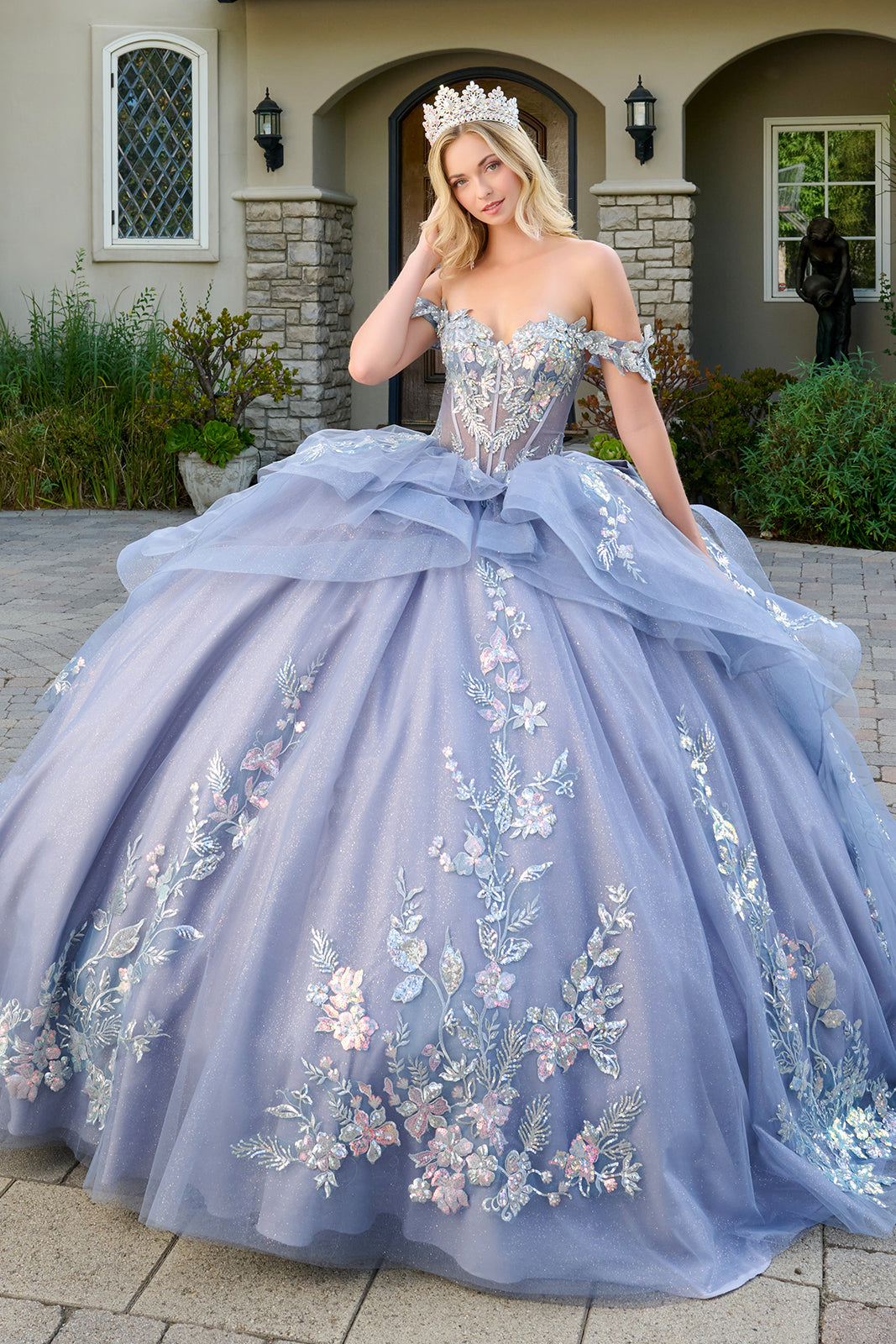 Off Shoulder Layered Ball Gown by Elizabeth K GL3802 - product image 1