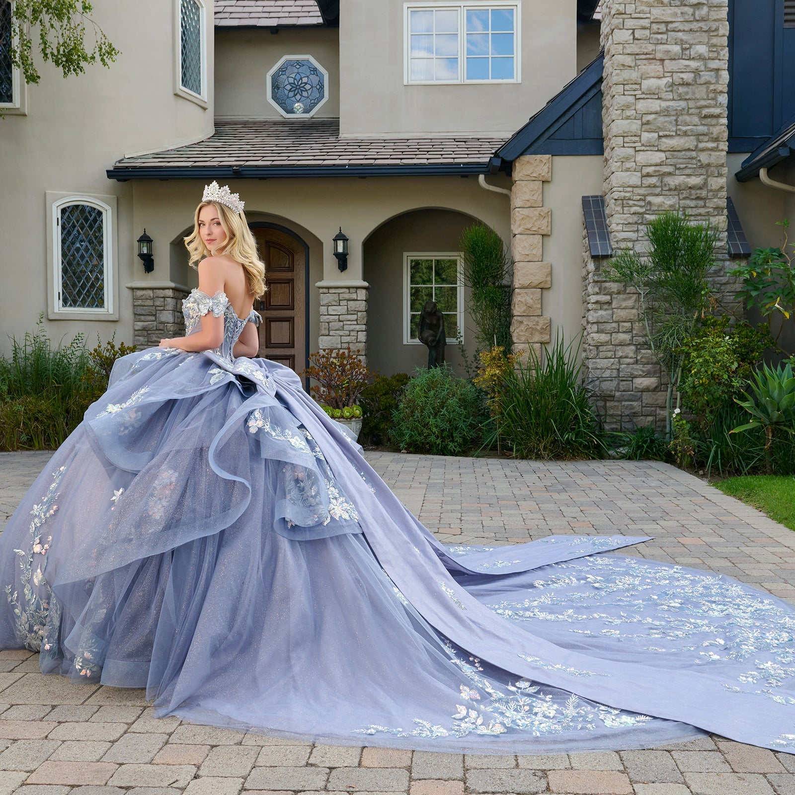Off Shoulder Layered Ball Gown by Elizabeth K GL3802 - product image 5