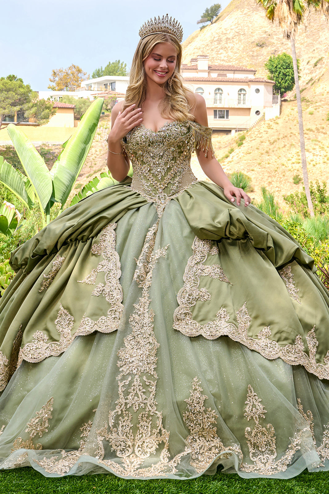 Satin Off Shoulder Ball Gown by Elizabeth K GL3810 - product image 1