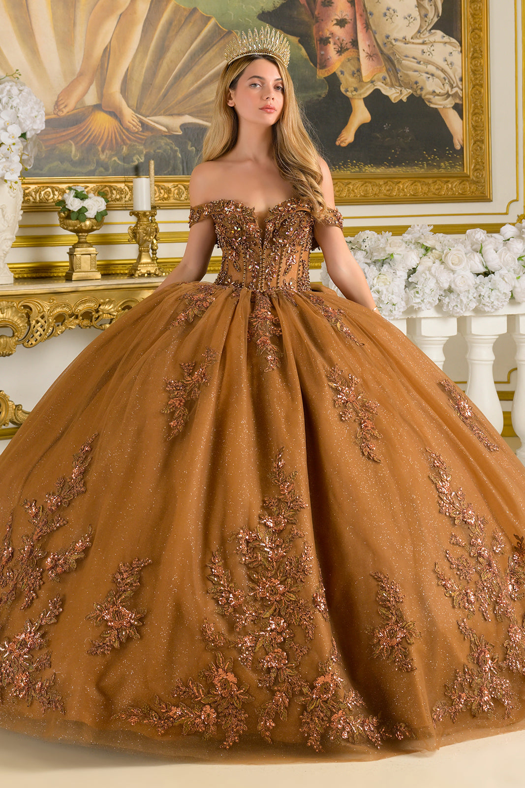 Beaded Off Shoulder Ball Gown by Elizabeth K GL3811 - product image 1