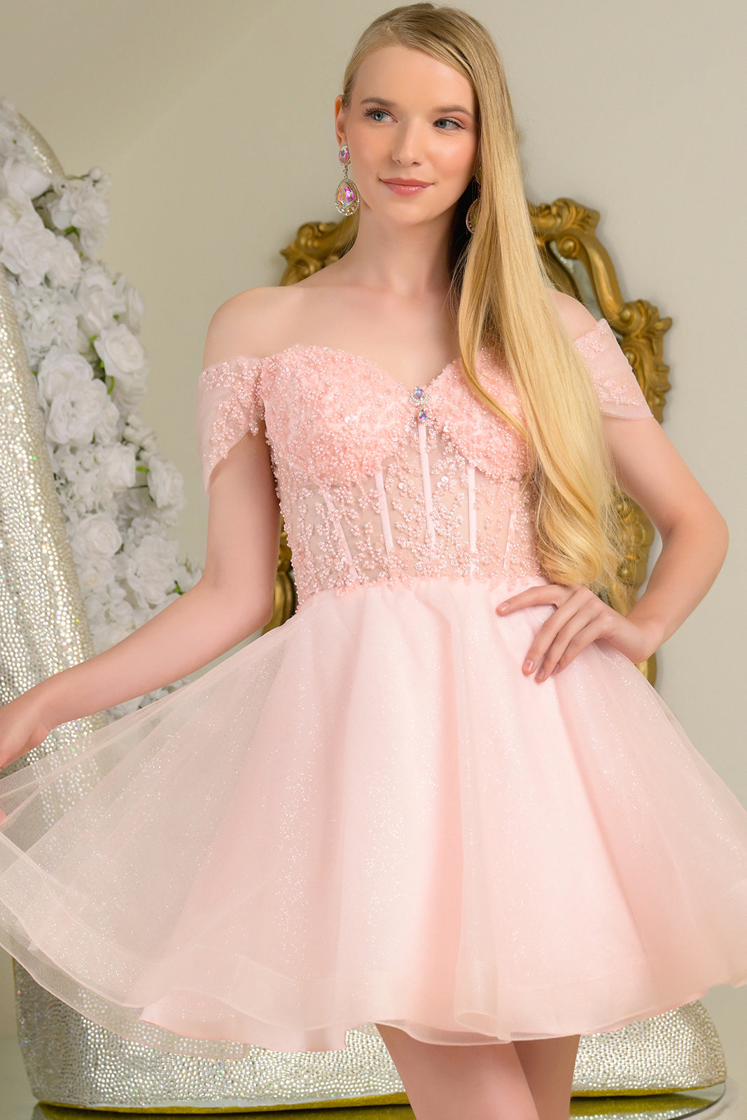 Beaded Short Off Shoulder Dress by Elizabeth K GS3684 - product image 23