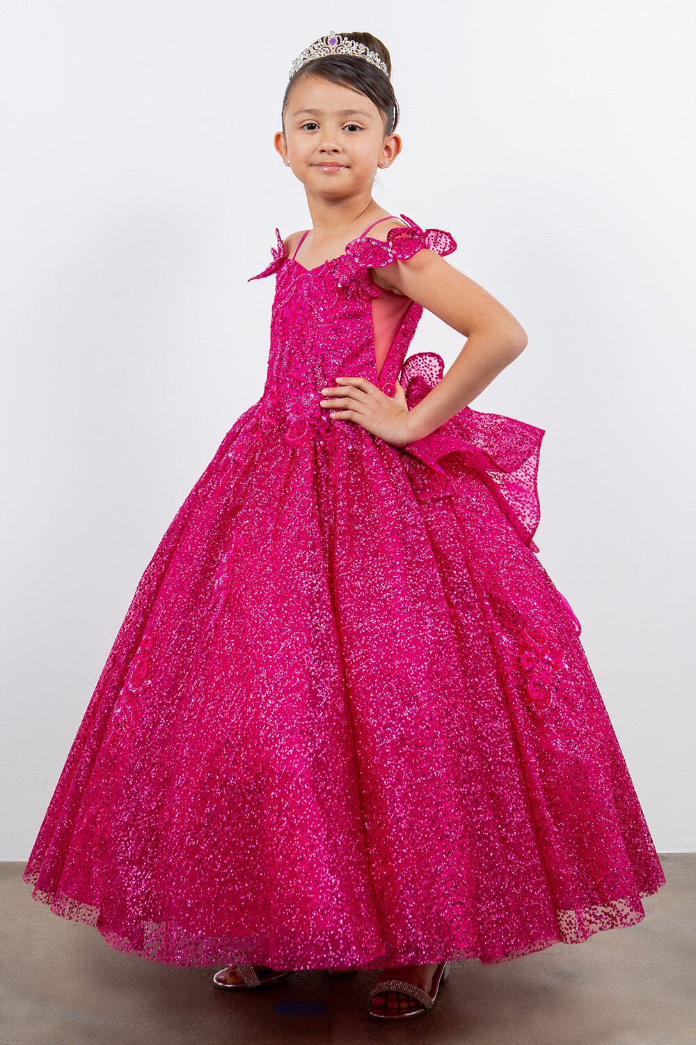 Girls 3D Butterfly Cold Shoulder Gown by Cinderella Couture 8120