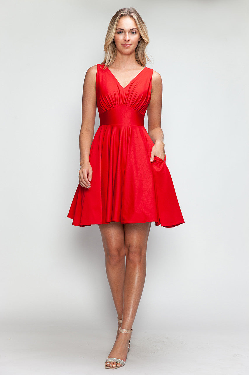 Satin Short V-Neck A-line Dress by Lenovia 3090 - product image 3