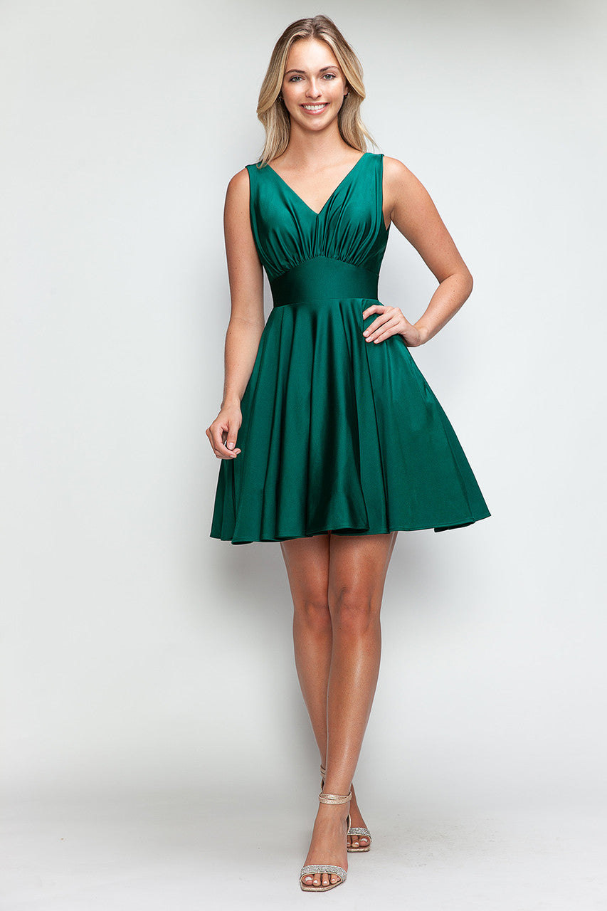 Satin Short V-Neck A-line Dress by Lenovia 3090 - product image 1