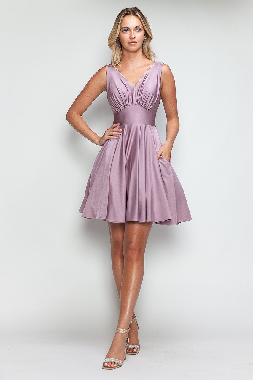 Satin Short V-Neck A-line Dress by Lenovia 3090 - product image 5