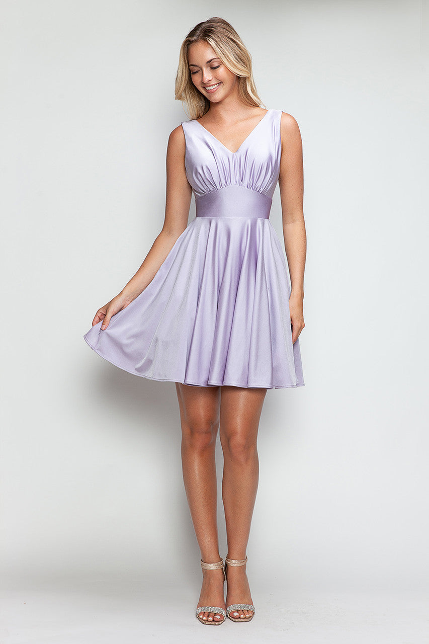 Satin Short V-Neck A-line Dress by Lenovia 3090 - product image 4