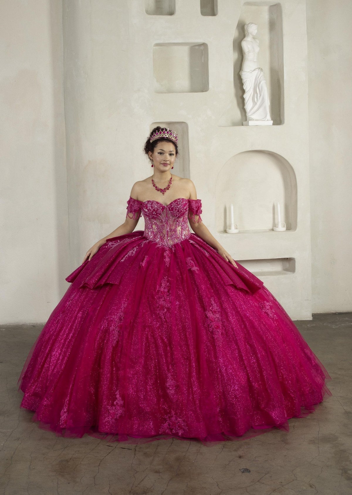 Off Shoulder Fringe Ball Gown by Calla SCL-30045 - product image 7