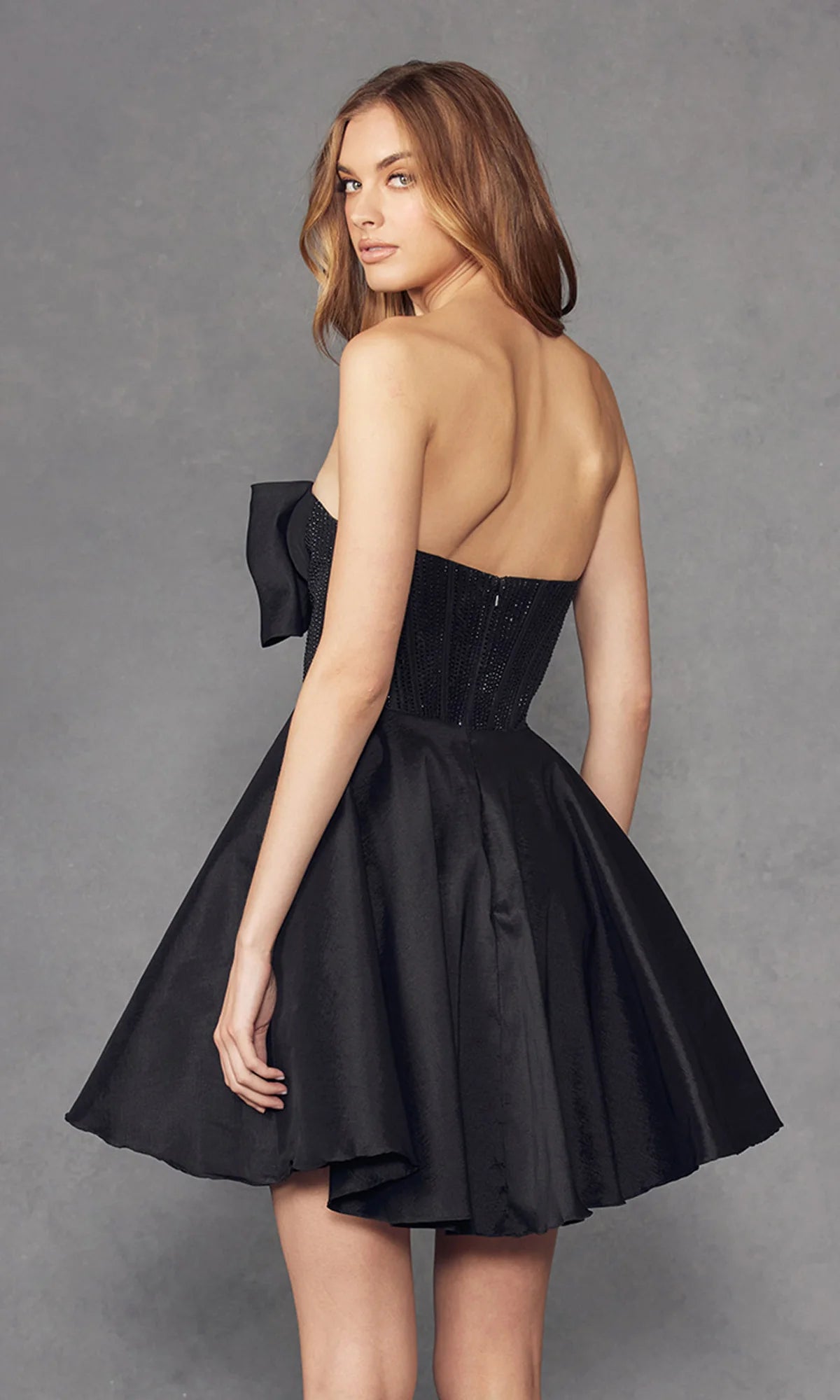 Front Bow Strapless Hoco Dress: Juliet JT961A